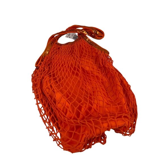Orange Mesh Sequins Tote Bag Lined For Ladies By Accessories Beachy Vibrant NWT - Picture 1 of 8